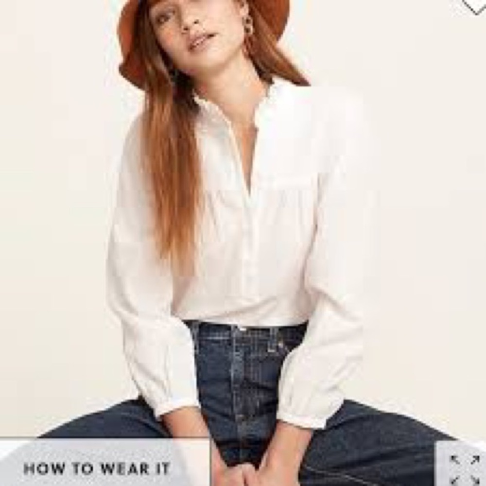 NWT J.Crew Ruffle Collar Blouse Small White